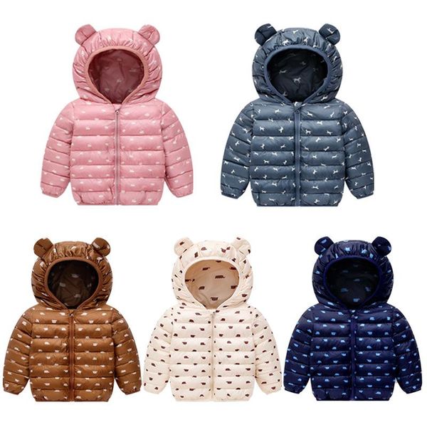 

autumn and winter cute ear style children's cotton cothing thickened down coat baby boys girls color warm jacket, Blue;gray