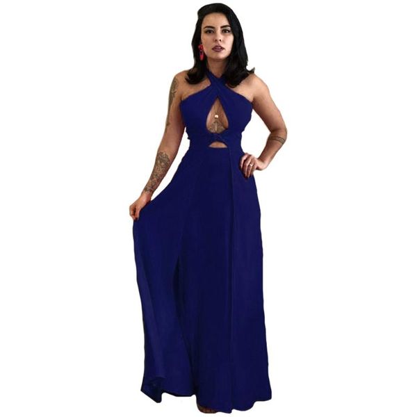 

casual dresses the spring/summer solid color elegant neck sleeveless high waist slit long gown ball party lady dress, Black;gray