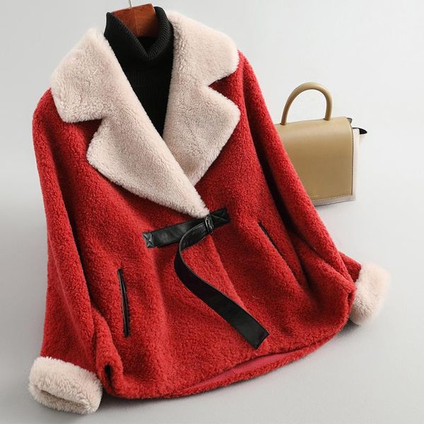 

women's fur & faux cashmere coat short grain down 100% wool jacket female office spring autumn belt double-faced slim outwear, Black