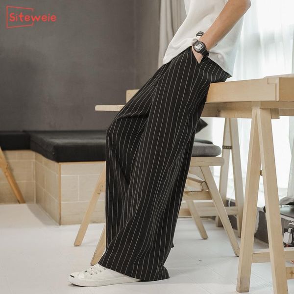 

men casual wide leg pants streetwear stripes loose trousers fall fashion harajuku leisure oversized g499 men's, Black