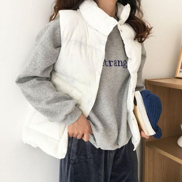 

women's vests autumn winter vest simple wild solid color thick korean style stand collar windproof down for women, Black;white