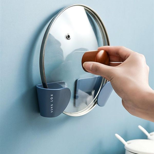

hooks & rails pan cover holder 2pcs storage rack pot lid wall mounted self adhesive kitchen cooking utensil tool rest organizer cabinet