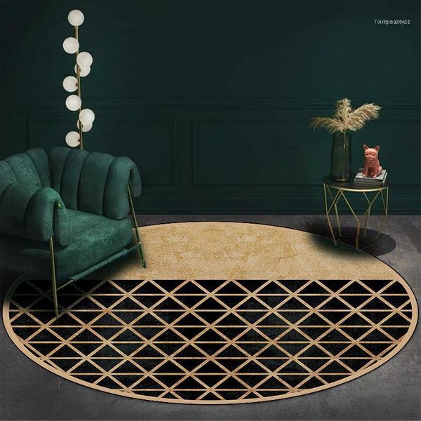 

luxury black gold round carpet fashion plaid soft living room bedroom bedside chair rugs non-slip bathroom mats tapetes tapis11