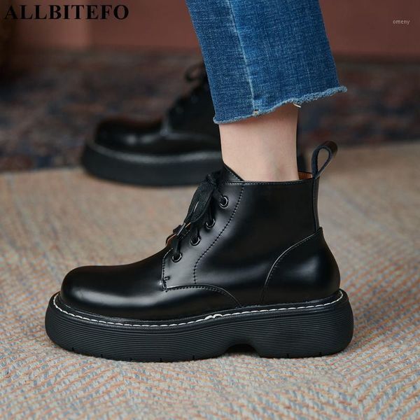 

boots allbitefo size:34-42 genuine leather thick heels party women autumn shoes ankle for bota de neve1, Black