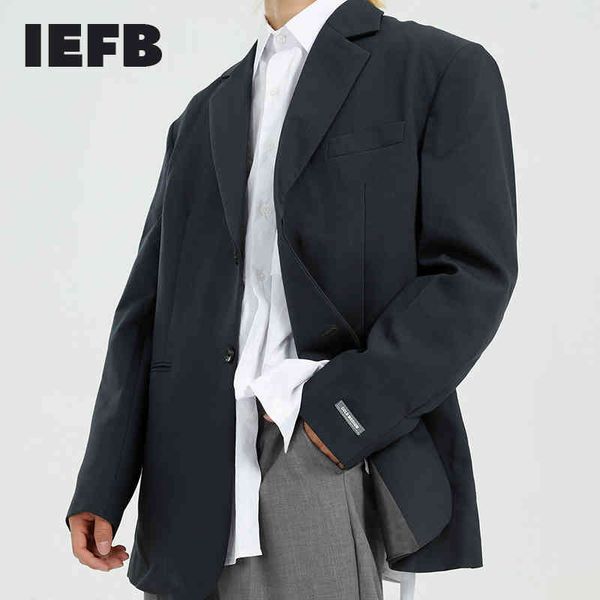 IEFB Abbigliamento uomo Primavera moda coreana sciolto etichetta polsino maniche lunghe blazer nero grigio abito casual cappotto da uomo 9Y5387 210524