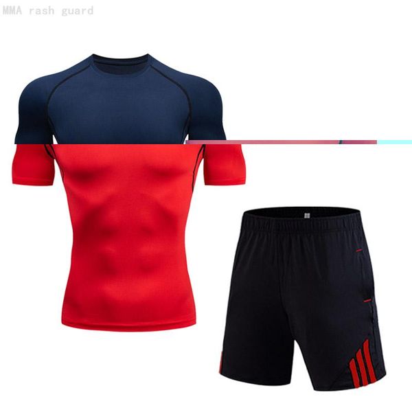 

men's tracksuits summer fitness clothing set beach leisure t-shirt + pants 2-pc /set bodybuilding sports shorts sweat man tracksuit, Gray