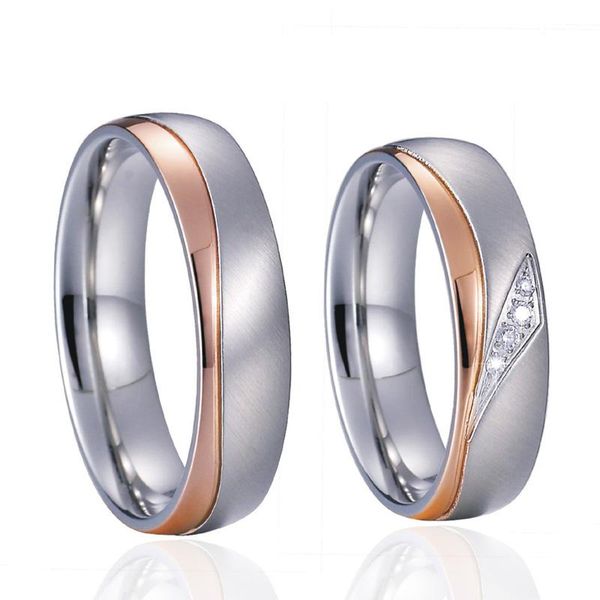 

wedding rings rose golden for men and women lover's alliance male female couple ring design anniversary stainless steel jewelry, Slivery;golden