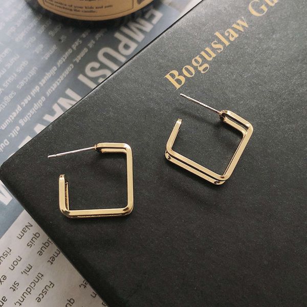 

korean metal stereo double layer earrings women's square geometric design, Black