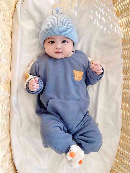 

peninsula baby cartoon print kangaroo pocket jumpsuit she, Blue