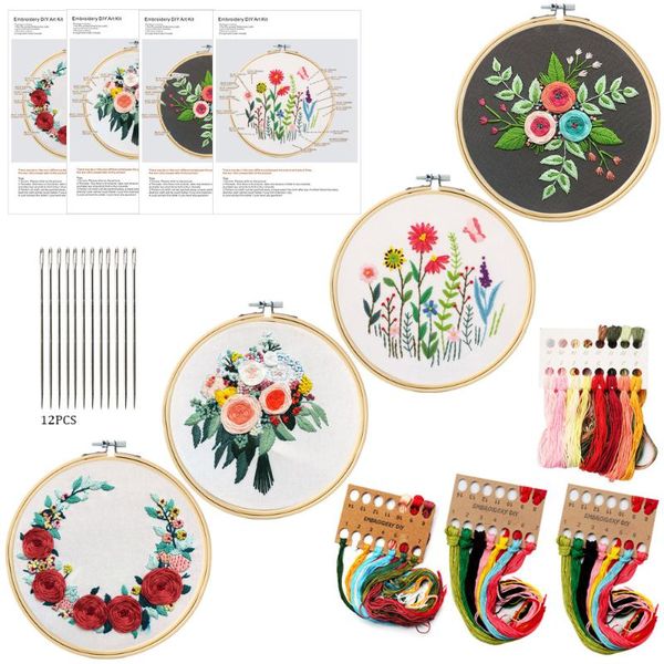 

3~4pc embroidery kit hoop diy flowers plants pattern bastidor para bordar cross stitch punch needle borduurpakket kruissteek other arts and