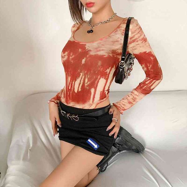 

fashion women long sleeve o-neck slim tie-dye printed streetwear bodysuits casual party one piece jumpsuits body p3, Black;white