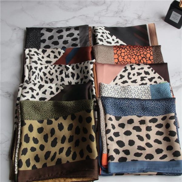 

scarves fashion leopard handkerchief silk satin neck for women headband cute hijab scarf ladies 70*70cm square hair scarfs, Blue;gray