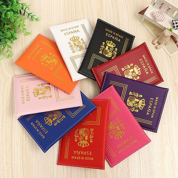 

card holders fashion multi-color travel document protection cover multi-function spain passport holder protector business, Brown;gray