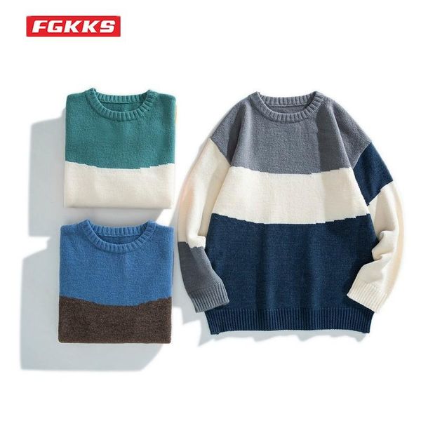 

men's sweaters sweater men streetwear hip hop autumn pull polyester o-neck oversize couple stitching male vintage knittwear, White;black