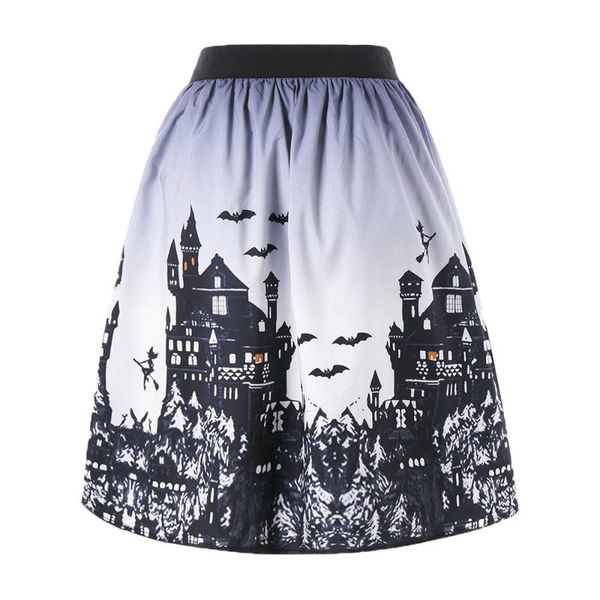 

skirts casual stripe pencil floral skirt women's halloween day castle printed swing performance a-line #, Black