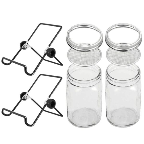 

set stainless steel lids mason sprouting jars with storage racks (transparent) planters & pots