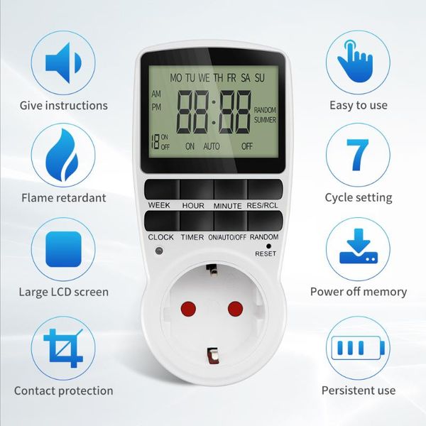 Timers Timer eletrônico Digital interruptor EU FR BR Plug Kitchen 230V 7 DIA12/24 HORAS PROGRAMANTE TIMELING SOCKET TEMPEL