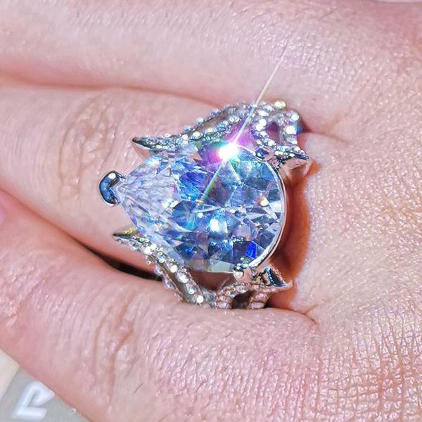 

wedding rings luxury female crystal water drop ring charm silver color bride for women cute white zircon stone engagement, Slivery;golden