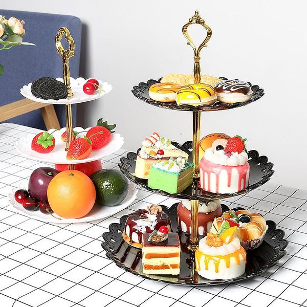 

dishes & plates european-style petal plastic fruit tray three-layer snack rack dried storage dessert cake