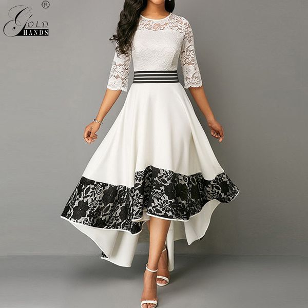 

Gold Hands Autumn Women Dress Elegant Sexy Hollow Out White Lace Long Party Dress Casual Plus Size Slim Ball Gown Maxi Dresses