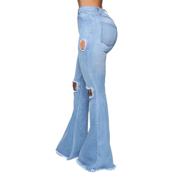 

hole jeans woman loose blue casual flare pants women jogger streetwear denim female women's