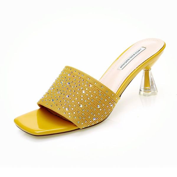 

slippers crystal open toe high heels shoes women summer outside fashion slides sandals ladies casual elegant, Black