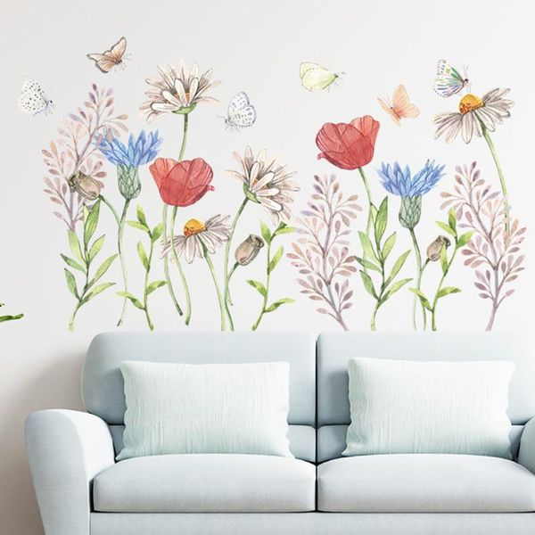 Adesivos de parede coloridos plantas florais flores borboleta adesivo salão decoração de fundo PVC papel de parede para sala de estar