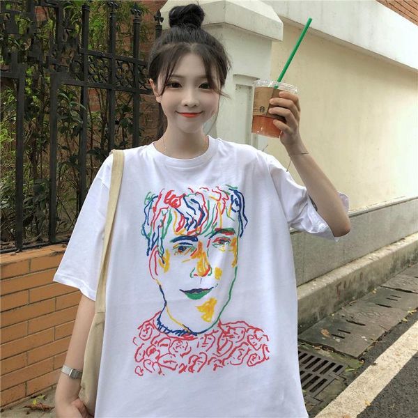 

harajuku style short sleeve t-shirt girl korean loose 2021 summer funny graffiti women's, White