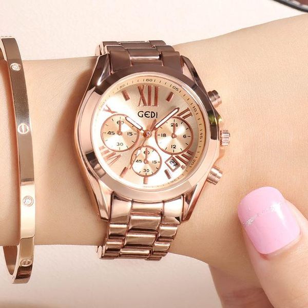 

watch women luxury rose gold quartz ladies watches stainless steel casual fashion bracelets wristwatches, Slivery;brown