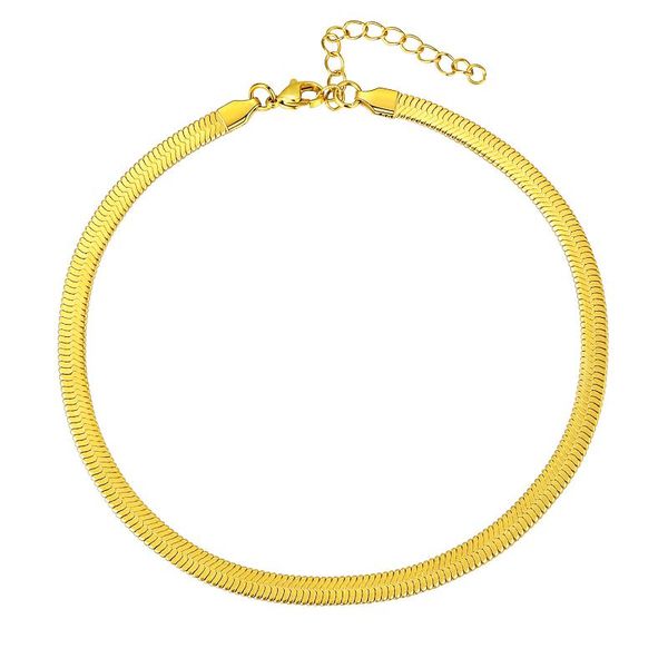 

chokers sumu 3mm stainless steel flat necklace gold color waterproof filmy snake chain men and women gift jewelry, Golden;silver