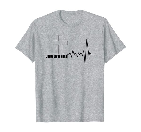 

jesus lives here heartbeat christian t-shirt, White;black