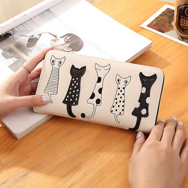

bag handbag women's cat cute cartoon embroidery zipper long purse, Black;red