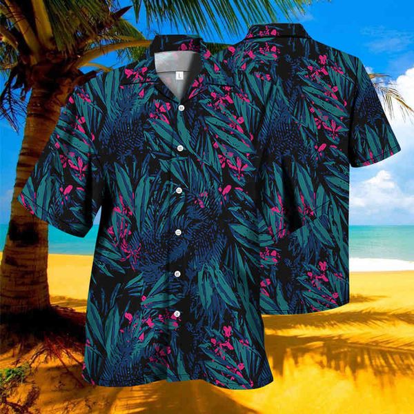 

tees,polos plus-size fashion man summer short sleeve plant leaf series lapel shirt