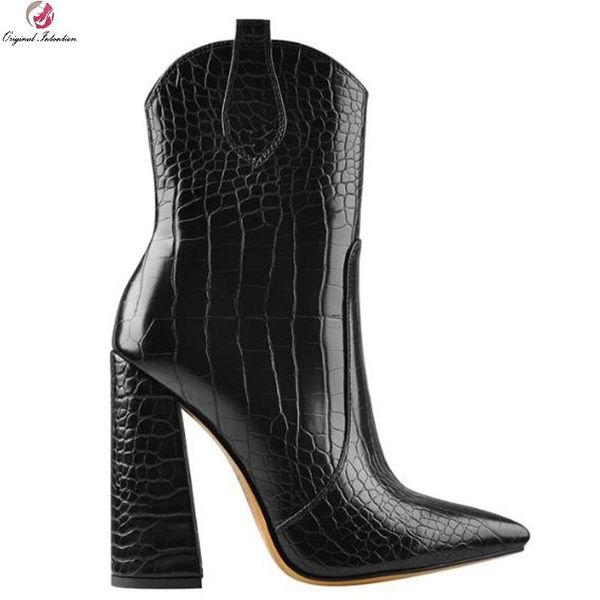 

boots females ankle super high heels square heel pointed toe zipper botas original intention women shoes large size 35-44, Black