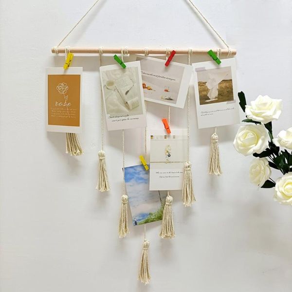 

hooks & rails wall decor macrame hanging po display rack bohemian home bedroom picture frames board with 10 clips