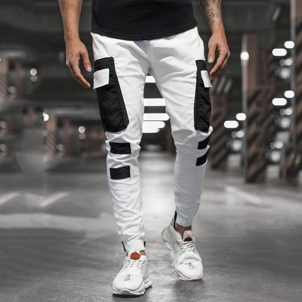 

men's pants scione cargo casual patchwork joggers trousers for men korean fashion hip hop punk loose streetwear k160, Black