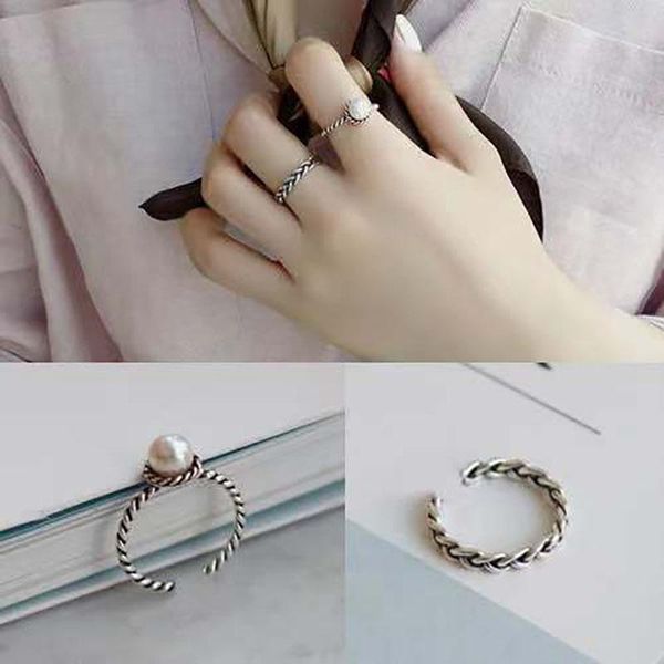 

wedding rings vintage ancient women's set pearl for women bohemian fashion jewelry geometric weave flowers, Slivery;golden