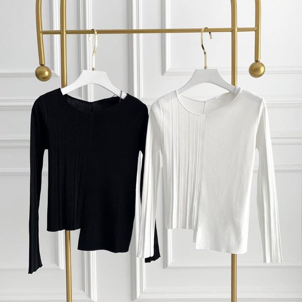 

women's polos 21ss two color asymmetric stitching necklace collar knitted bottom coat, White