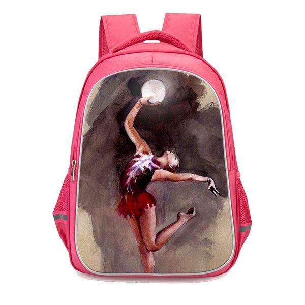 

16inch backpack for teenage girls gymnastics rhythmic sport print backpacks women book bag big high school bags