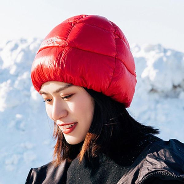 

men women outdoor sport protective lightweight winter warm windproof waterproof elastic down hat mountaineering cap skiing soft hats, Black;white