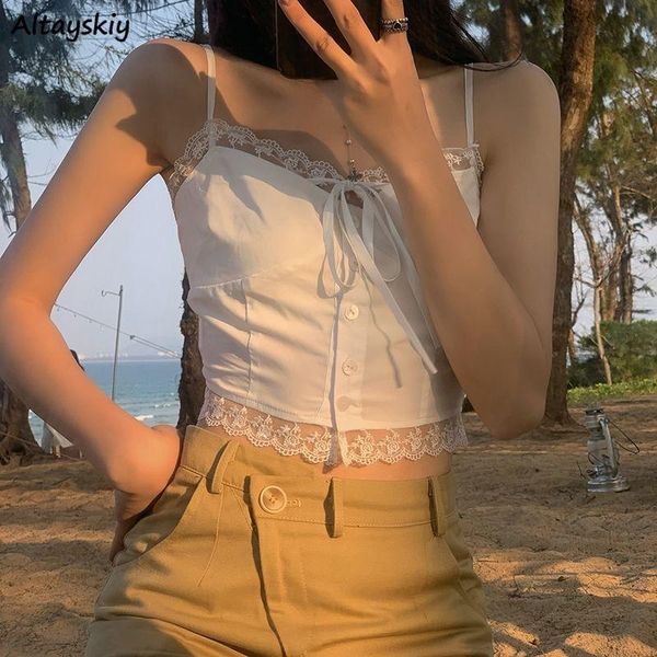 

women's tanks & camis slim camisoles women summer party white lace lace-up bow single breasted all-match fashion crop streetwe