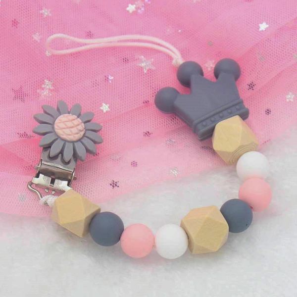 

pacifiers# 1pc baby pacifier clips flower diy chain with silicone beads metal holder infant feeding teething chew toys dummy