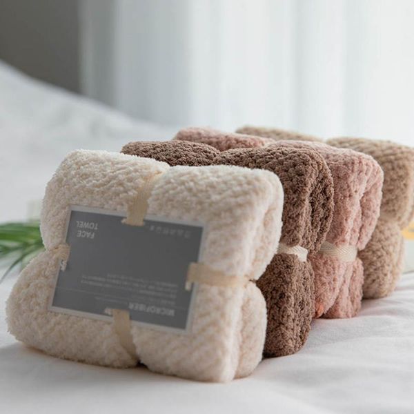 

towel coral cleece pure color face wash soft absorbent household pineapple grid bath