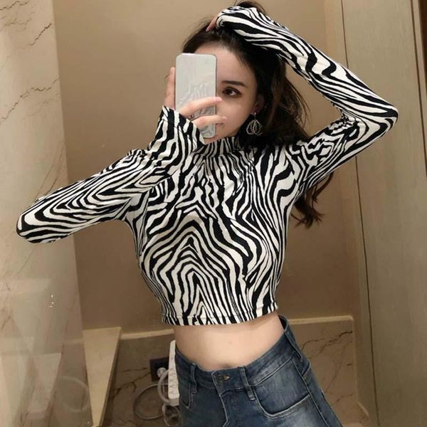 

zebra leopard animal print women turtleneck long sleeve stretch 1, White