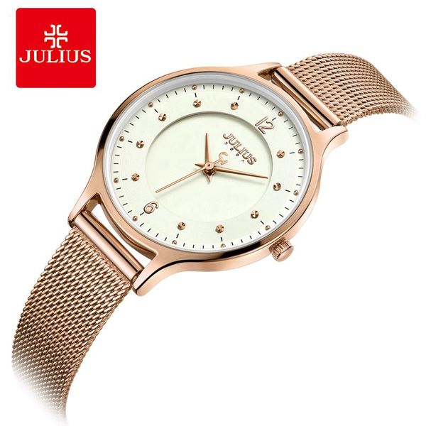 

wristwatches julius watch for women ultra-thin 6.5mm women's stainless steel band luxury gift dual-layer dial fashion montre ja-1060, Slivery;brown