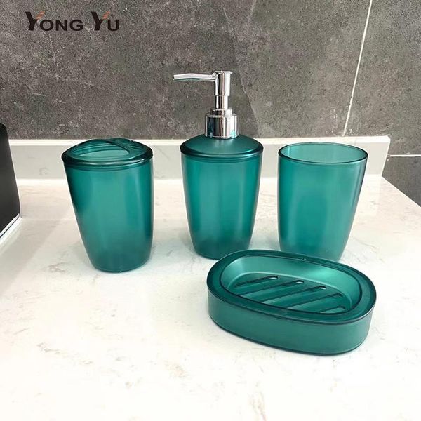 

4pcs/set plastic bathroom accessories lotion dispenser toothbrush holder soap box set for home decoration gift bath accessory
