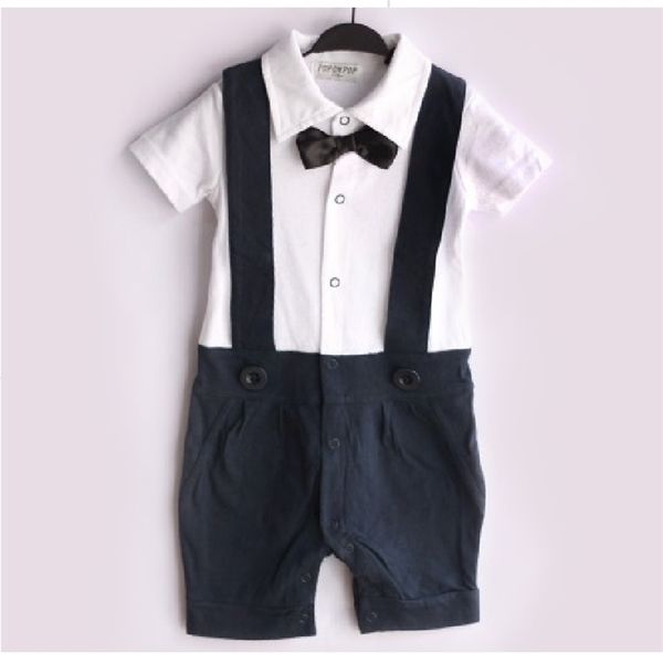 Blu navy Neonato Tuxedo Pagliaccetti Body da uomo Abbigliamento per neonati Papillon Abbigliamento per neonati 100% COTONE 210413