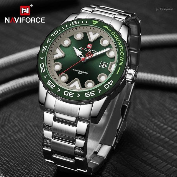 

relogio naviforce mens sport watch luxury stainless steel military date waterproof quartz wristwatch men clock reloj masculino wristwatches, Slivery;brown