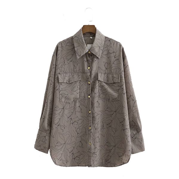 

spring women shirt print button pockets long sleeve turn-down collar oversize female fashion casual clothes 210517, White