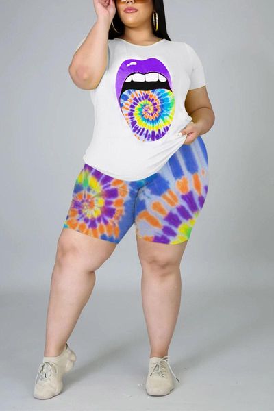 

women's tracksuits xl-5xl plus size two-piece womens short-sleeved t-shirt + shorts fashion positioning printing casual sports suit 202, Gray